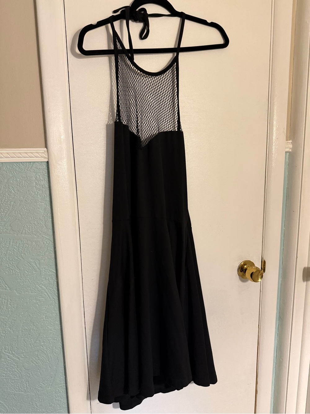 ROMWE Black Midi Dress with Mesh Halter
